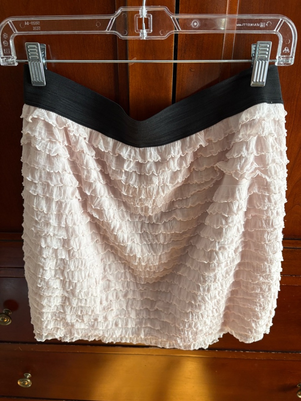 LC Lauren Conrad Blush Pink Ruffled Mini Skirt with Black Waistband
